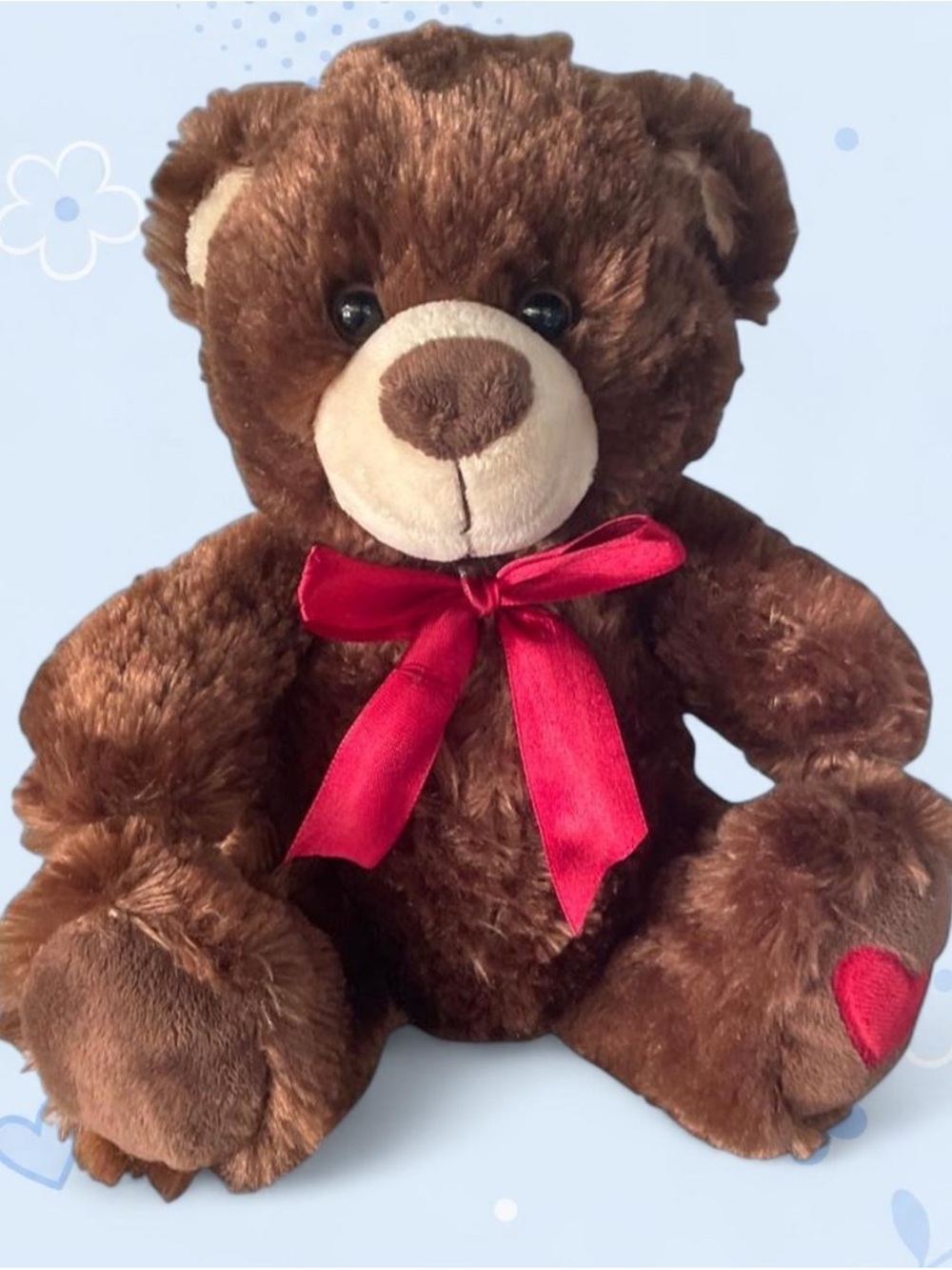 Classic Brown Plush Teddy Bear with Red Bow - Kids Stuffed Animal